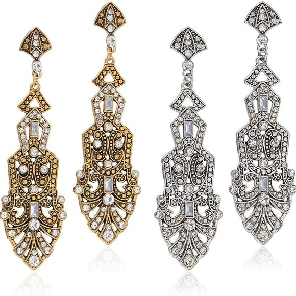 Elegant 1920s Vintage Chandelier Drop Dangle Rhinestone Earrings - Picture 4 of 4